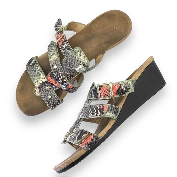 Vionic Park Radia Snakeprint Triple Strap Orthotic Sandals in Mint Snake Size 8 - Picture 1 of 16